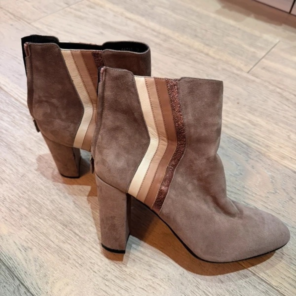 Elegant Taupe Suede Heeled Boots